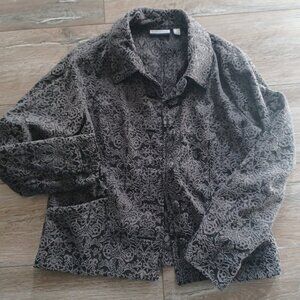 Croft & Barrow Grey/Black Paisley Collared 6 Button Down Jacket w/Pockets Large